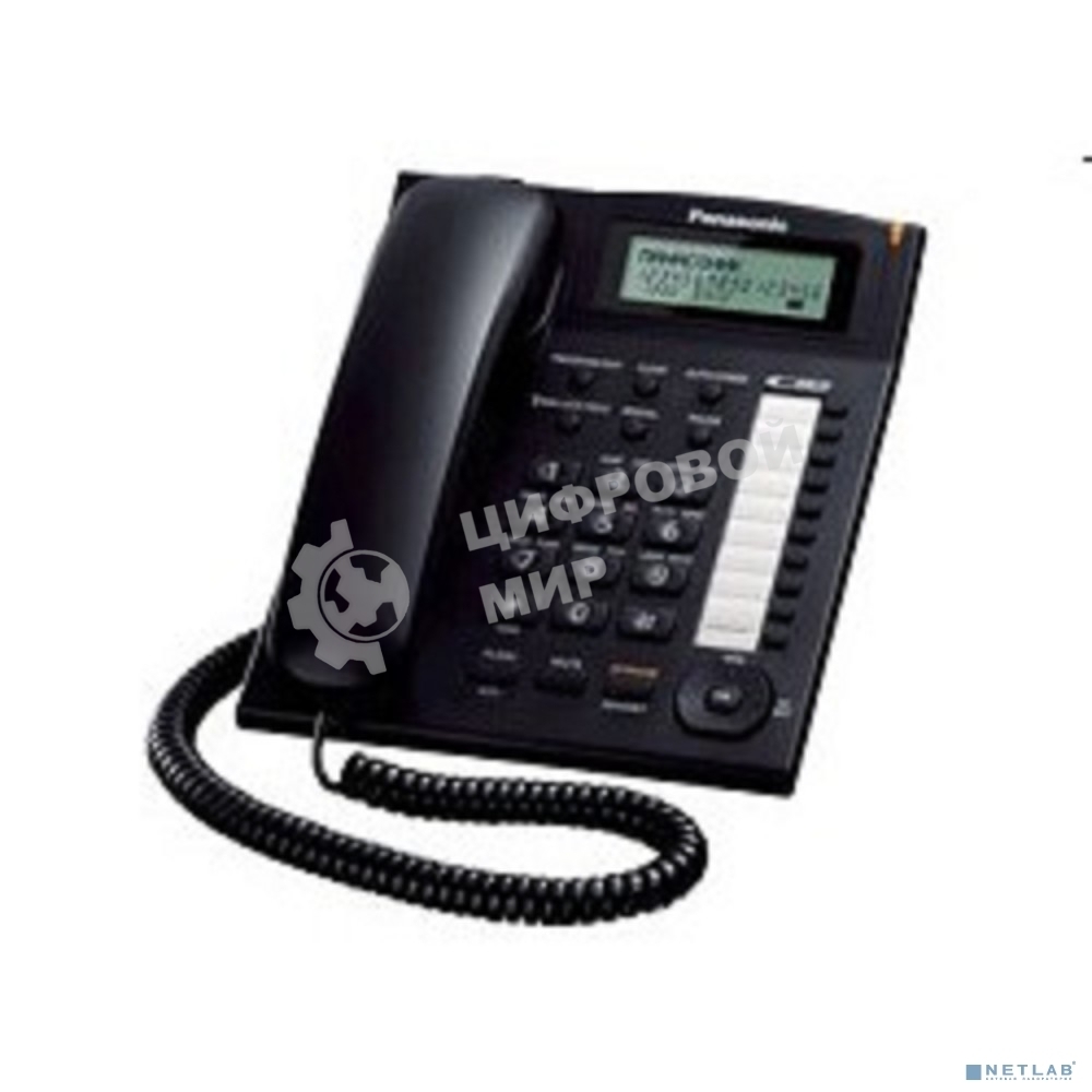 Телефон проводной Panasonic KX-TS2388RUB черный индикатор вызова,повторный набор последнего номера,4 уровня громкости звонка