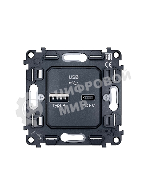 Механизм розетки 2USB A+C 20W (быстрая зарядка) QUANT VM177