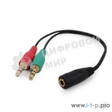 Кабель аудио сигнала Cablexpert, Jack3.5 нушники + 3.5 микрофон-> Jack3.5 4pin, длина 20 см, черный
