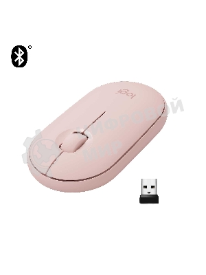 Мышь беспроводная Logitech Pebble M350 розовый, 1000 dpi, радиоканал, Bluetooth, USB, кнопки - 3