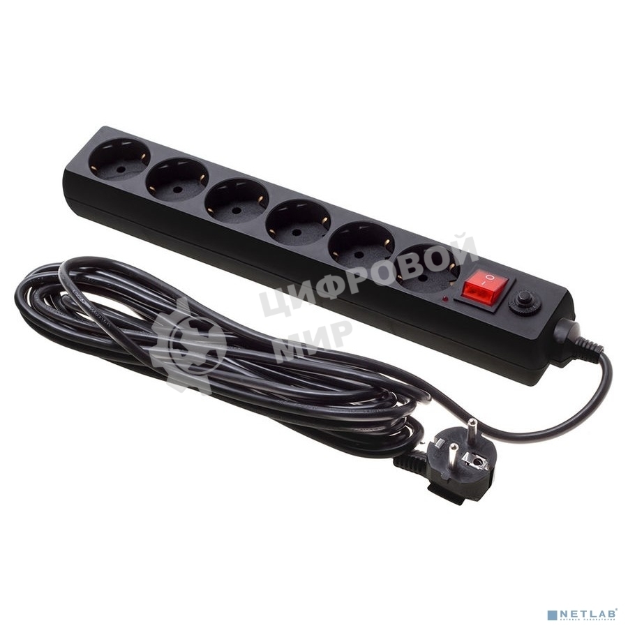 Сетевой фильтр Buro 600SH-16-5-B 5 м, 6 розеток, черный, коробка