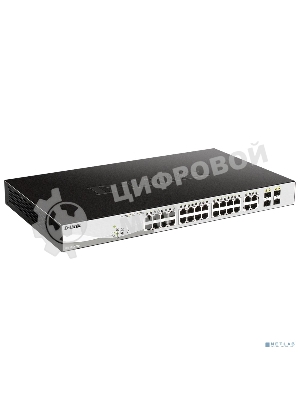 Коммутатор D-Link DGS-1210-28P/FL1A, L2 Managed Switch with 24 10/100/1000Base-T ports and 4 100/1000Base-T/SFP combo-ports (24 PoE ports 802.3af/802.3at (30 W), PoE Budget 193 W).8K Mac address, 802.3x Flow Co
