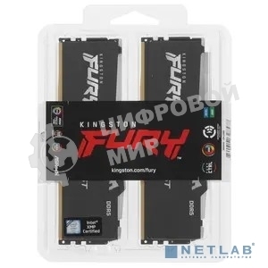 Оперативная память Kingston Fury Beast, DDR5, 64Gb (2x32Gb), 5200MHz, CL40, DIMM, с радиатором, RGB, черный