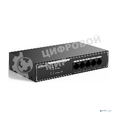 Коммутатор гигабитный 5-портовый неуправляемый c PoE Dahua DH-SG1005LP, 4xRJ45 1Gb PoE, 1xRJ45 1Gb uplink, суммарно 36Вт, коммутация 10 Гбит/с, MAC-таблица 2K, металл