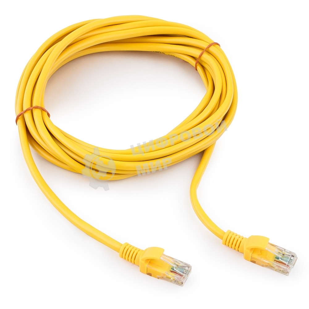 Патч-корд медный UTP Cablexpert PP10-5M/Y cat.5, 5м, литой, многожильный, желтый