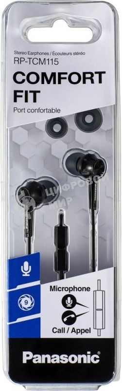 Наушники Panasonic RP-TCM115GCK внутриканальные 10-24000Гц 1.2м 3.5мм 98дБ микрофон, черный
