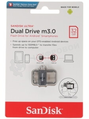 Флешка USB SanDisk DD3 Ultra (SDDD3-032G-G46), 32Gb, USB 3.0/microUSB, R/W 130/30, черный