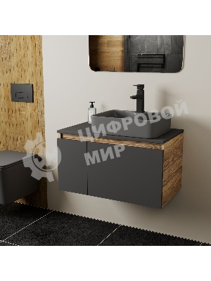 Комплект: тумба Bau Dream Blackwood графит 80, раковина BAU Cerama 48х37, темно-серая, смеситель Hotel Black, черный матовый