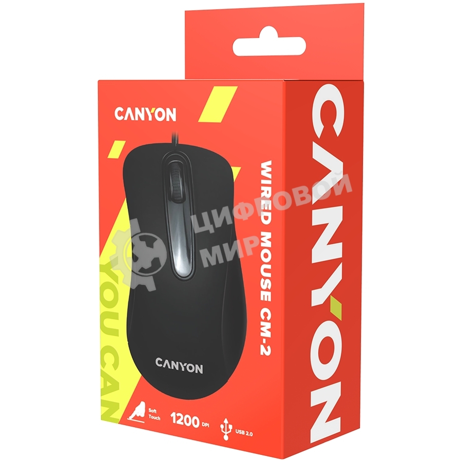 Мышь проводная Canyon CM-2 черный, 800 dpi, USB, кнопки - 3