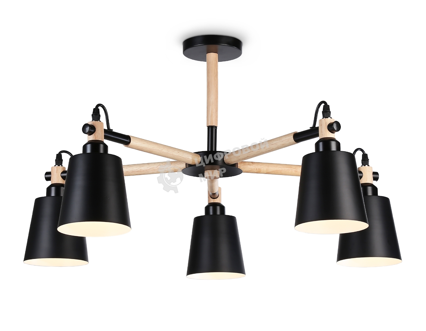 Светильник Ambrella light TR82211/5 BK/LW черный/светлое дерево E27/5 max 40W D780*430