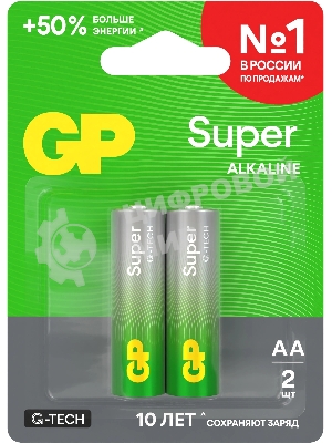 Алкалиновые батарейки GP Super Alkaline G-Tech 15А АA - 2 шт. на блистере