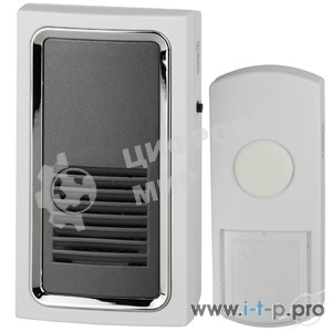 Звонок дверной беспроводной ЭРА C96, от сети.25 мелодий.Радиус действия – 100м на открытом пространстве.Питание динамика от электросети (220В), кнопки - от батарейки А23 (12В).