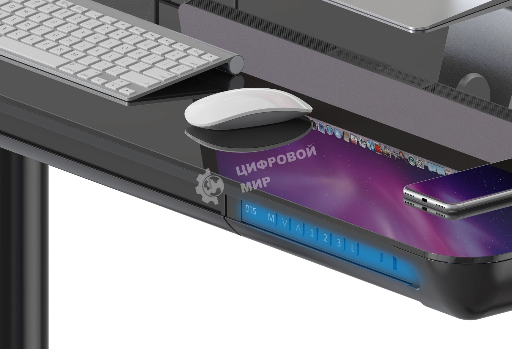 Стол компьютерный Cactus CS-EGD-BK-LED столешница закаленное стекло, черный, каркас черный