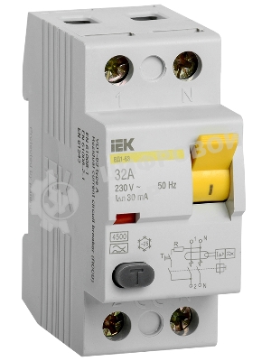Выключатель дифференциального тока (УЗО) IEK MDV11-2-032-030 ВД1-63 2Р 32А 30мА тип А IEK