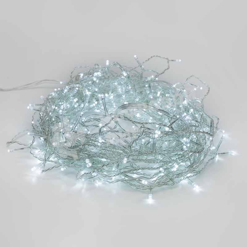 Гирлянда светодиодная универсальная 100 LED БЕЛЫЙ 10 метров, прозрачный ПВХ, с контроллером