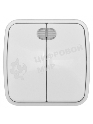 Выключатель 2-клавишный ОП 10А с индикатором белый EKF Basic Минск