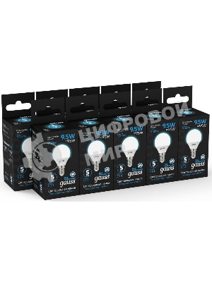 Лампа светодиодная Gauss 105101310 9.5Вт цок.:E14 шар 220B 6500K св.свеч.бел.хол. (упак.:10шт)