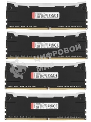 Оперативная память Kingston Fury Renegade, DDR4, 64GB (4x16GB), 3200MHz, CL16, DIMM, радиатор, черный