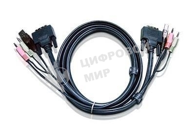 Кабель ATEN KVM USB(тип А Male)+DVI-D(Male)+2хАудио(Male) (-) USB(тип B Male)+DVI-D(Male)+2хАудио(Male) 1,8м., черный. CABLE DVI/USBA/SP.MC-DVI/USB B 1.8M