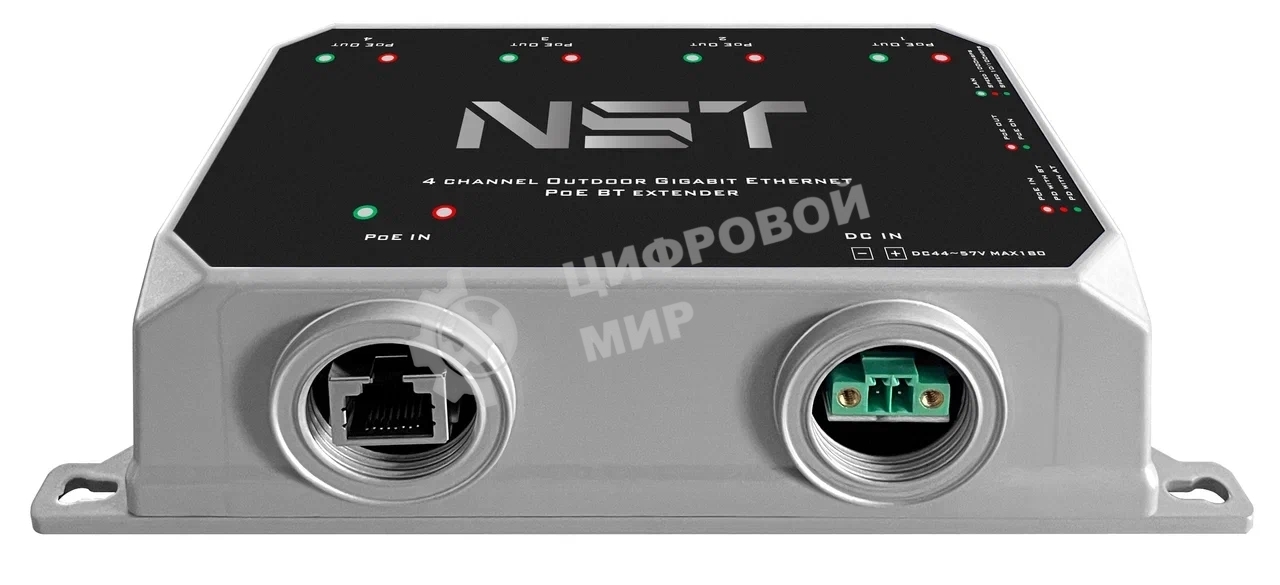 Уличный Ultra PoE удлинитель - коммутатор Gigabit Ethernet до 250м на 5 портов. Порты Ethernet: Вход - 1x10/100/1000Base-T RJ45; Выход - 4x10/100/1000Base-T RJ45. Порты PoE: Вход - 1xIEEE 802.3af/at/bt/Passive POE (до 120W); Выход - 1xIEEE 802.3af/at/bt (