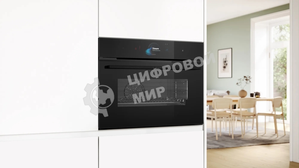 Встраиваемый духовой шкаф Bosch CSG958DB1 Accent Line шкаф-пароварка, черный, 14 режимов + комбинированные режимы, функция приготовление на пару 100%, 4-слойное остекление, 3 цветных текстовых TFT-дисплея 2,5