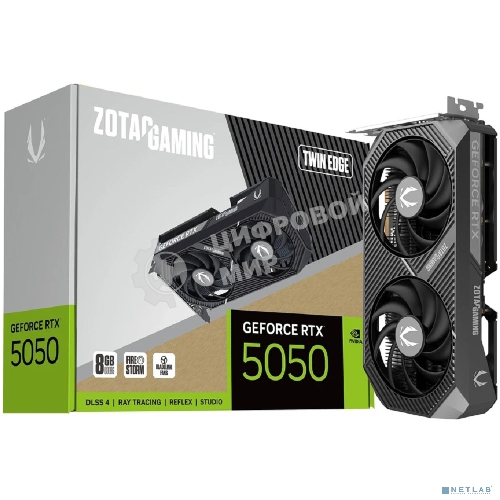 Видеокарта Zotac GAMING GeForce RTX 5050 TWIN EDGE, NVIDIA RTX 5050, 8 ГБ GDDR6, 128 бит, PCI-e 5.0, 1xHDMI, 3xDP, 2572 МГц