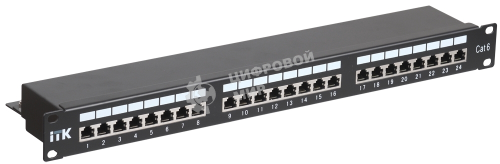 Патч-панель 1U кат.6 STP, 24 порта (IDC Dual), с кабельным органайзером ITK