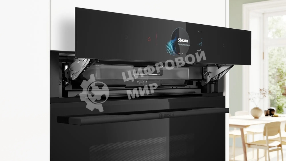 Встраиваемый духовой шкаф Bosch CSG958DB1 Accent Line шкаф-пароварка, черный, 14 режимов + комбинированные режимы, функция приготовление на пару 100%, 4-слойное остекление, 3 цветных текстовых TFT-дисплея 2,5
