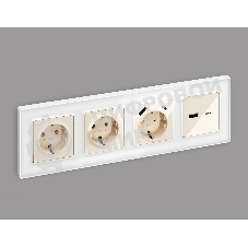 Лицевая панель ALFA (Бежевый глянец) для розетки 2USB тип A+C QUANT AP3110
