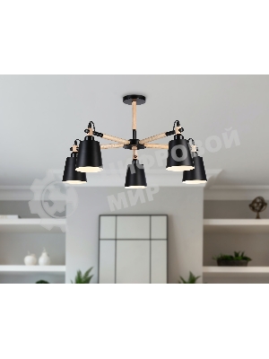 Светильник Ambrella light TR82211/5 BK/LW черный/светлое дерево E27/5 max 40W D780*430