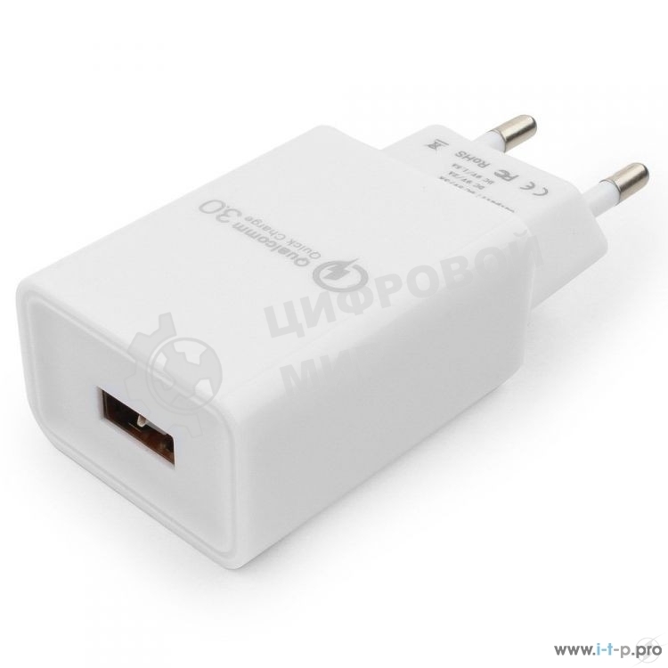 Сетевое зарядное устройство Cablexpert MP3A-PC-16, QC 3.0, 100/220V - 1 USB порт 5/9/12V, белый