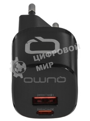 Сетевое зарядное устройство Qumo Energy GaN Mini PD 30W (Charger 0072), два порта: Type-C PD + USB-A QC3.0, черный