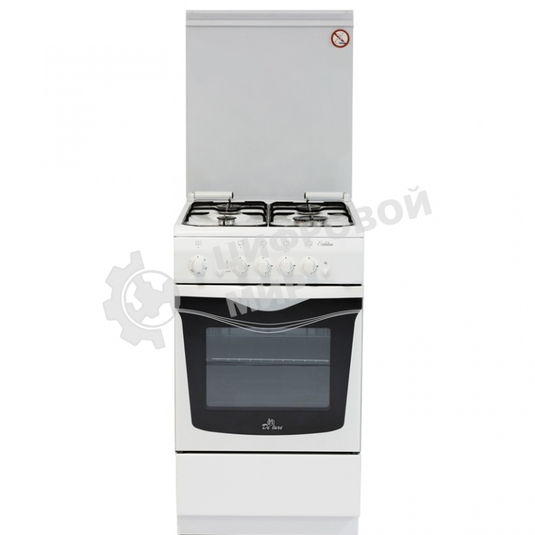 Плита газовая De Luxe 506040.04Г (КР) ЧР белый, конфорок 4 шт, духовка 54 л, 50 см x 85 см x 60 см