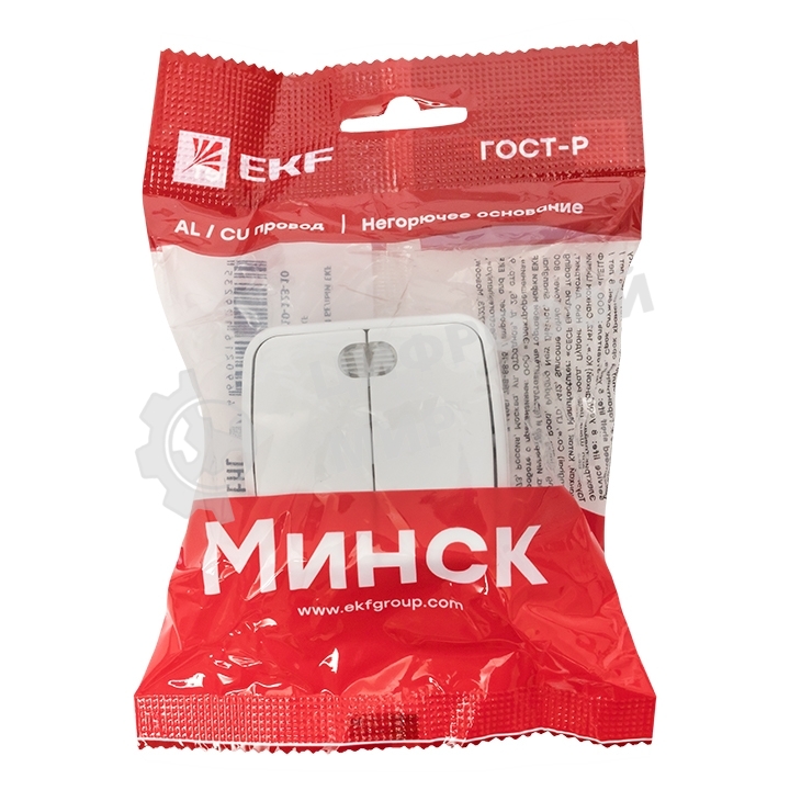 Выключатель 2-клавишный ОП 10А с индикатором белый EKF Basic Минск