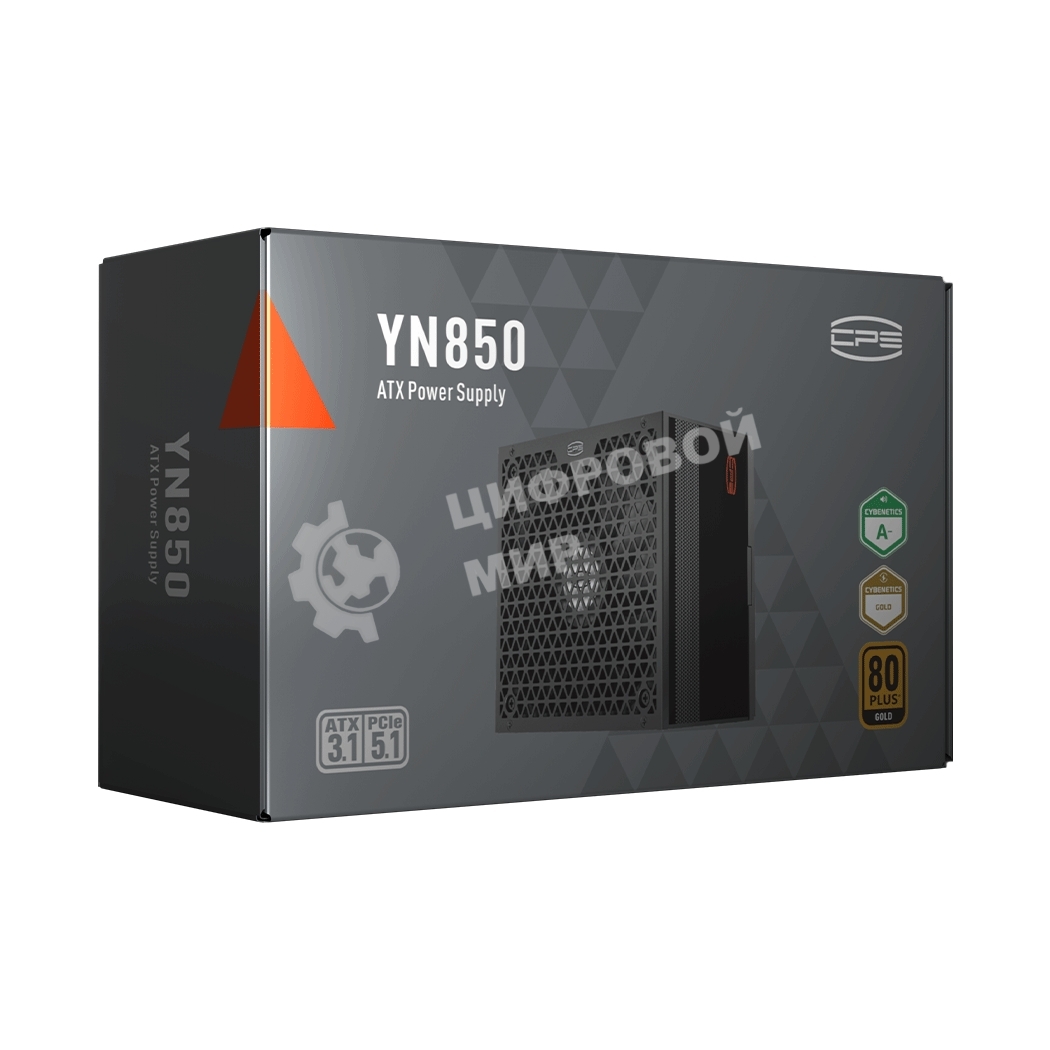 Блок питания PCCOOLER, 850W 80+ Gold (ATX, 3.1, PCIe 5.1 600W, Full modular, 1x24(20+4)pin 550мм, 2xCPU 8(4+4)pin 650мм, 3xPCIe 8(6+2)pin 500мм, 1x12V(2x6) 12+4pin 650мм, 3xSATA*3+MOLEX4pin*1 450+120+120+120мм, Active, 135x135mm, 150x150x86mm, APFC, OVP, UVP, OCP, SCP, OTP, OPP, SPD)