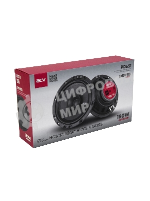 Колонки автомобильные ACV PD-651 BEATS (без решетки) 180Вт 88дБ 4Ом 16см (6.5дюйм) (ком.:2кол.) коаксиальные однополосные