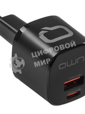 Сетевое зарядное устройство Qumo Energy GaN Mini PD 30W (Charger 0072), два порта: Type-C PD + USB-A QC3.0, черный