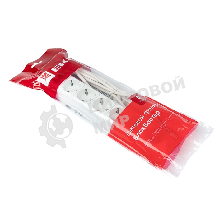 Сетевой фильтр EKF UFP10-375-6-03 6x3 м 10А/2,2 кВт с выкл. c/з ПВС 3х0,75 Блокбастер EKF PROxima