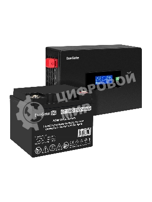 Комплект Источник бесперебойного питания EX295993RUS + батарея 40Aч EX282976RUS 1шт (инвертор, синус, для котла, PF=1, настенный) ExeGate IdealSine SR-1000.LCD.2SH  <1000VA/1000W, чистая синусоида, цветной LCD-дисплей, 2*Schuko, крепление настенное, черный> + батарея ExeGate DT 1240 (12В, 40А·ч) 1шт
