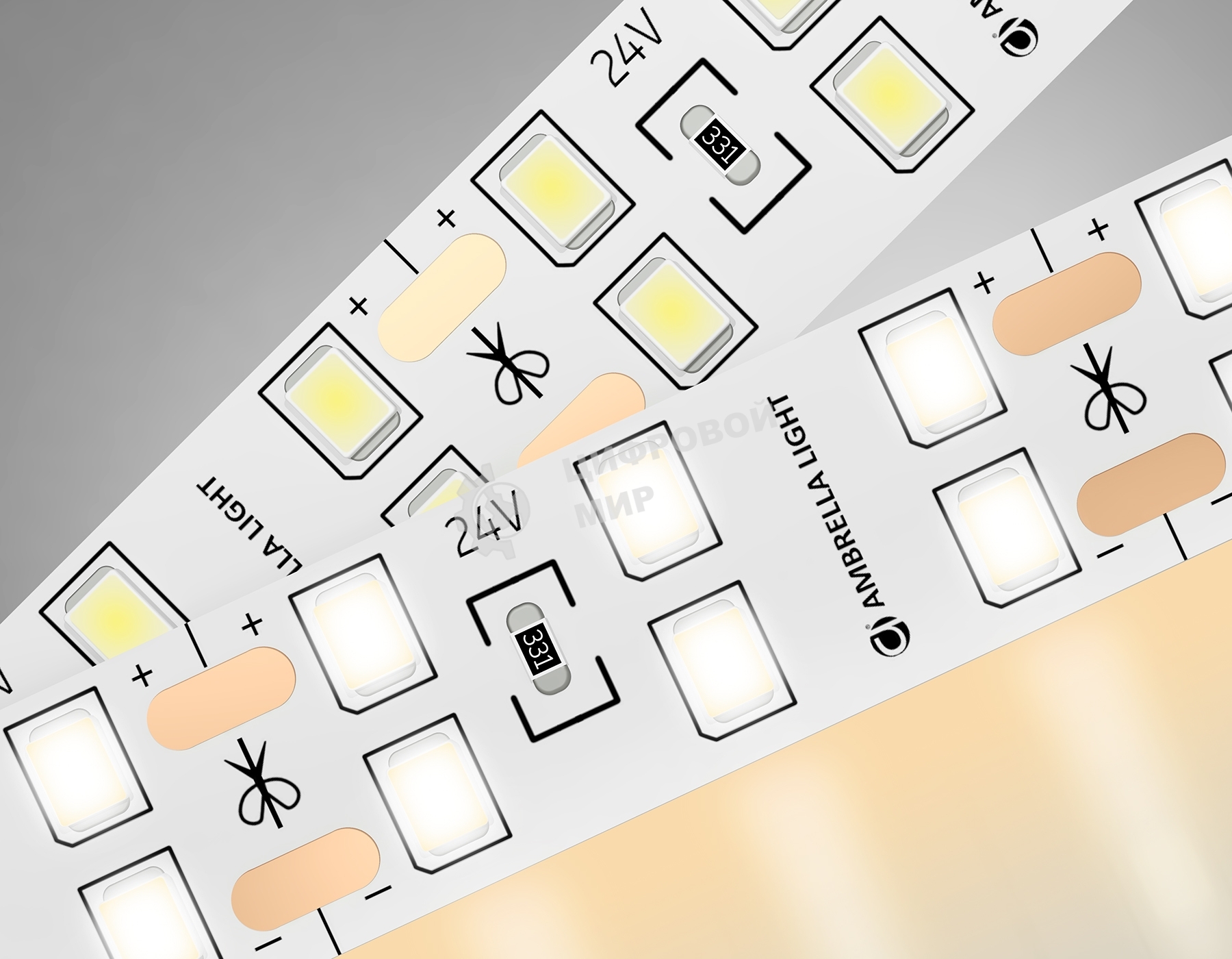 Светодиодная лента Ambrella light GS3601 2835 204Led/ 20W m/ 24V IP20 3000K/ 5000*14*1.2mm (2 конт.)