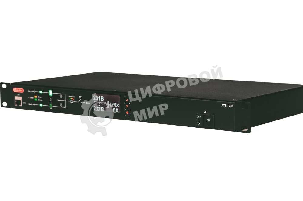 Автоматический ввод резерва ELEMY RACK ATS, 1U, 220В, 16А, OLED, Ethernet, in (2) C20, out (1) C19 (9) C13