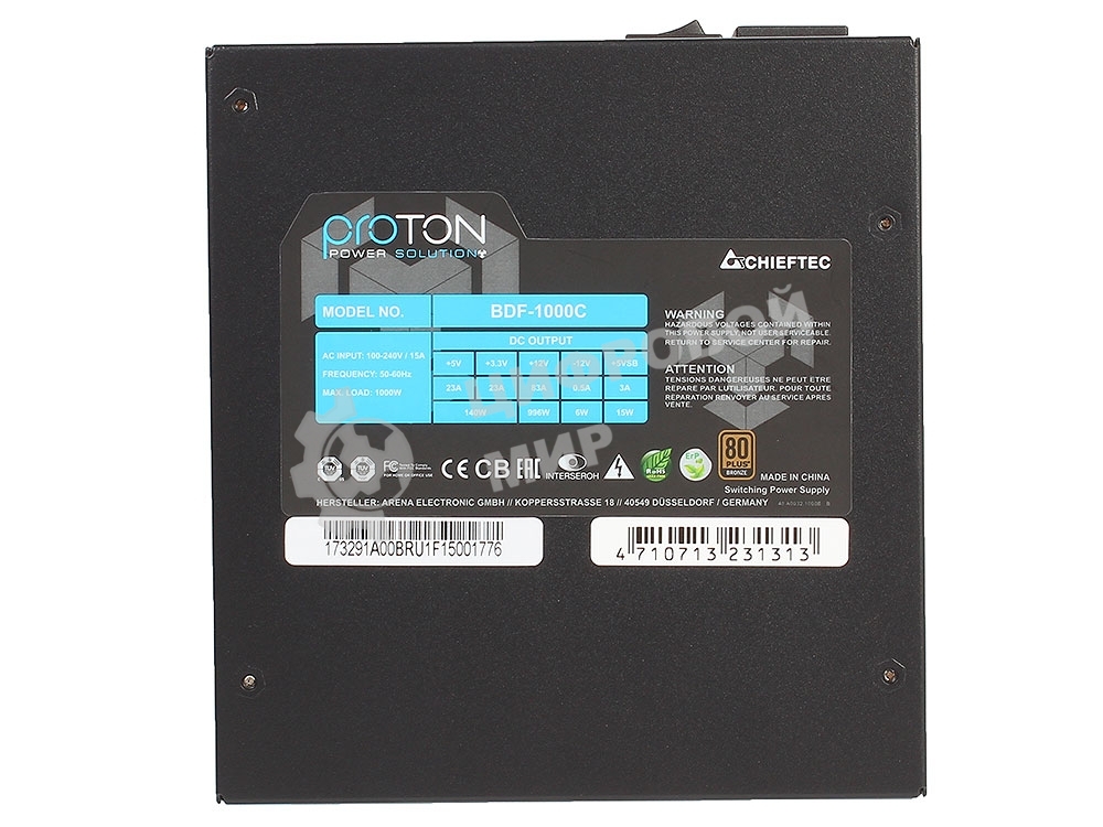 Блок питания Chieftec BDF-1000C, 1000Вт, 80 PLUS Bronze, 140мм, модульный, черный