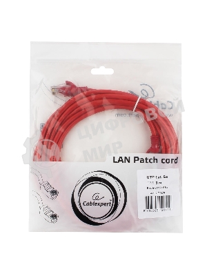Патч-корд UTP Cablexpert cat.5e, 3м, литой, многожильный, красный