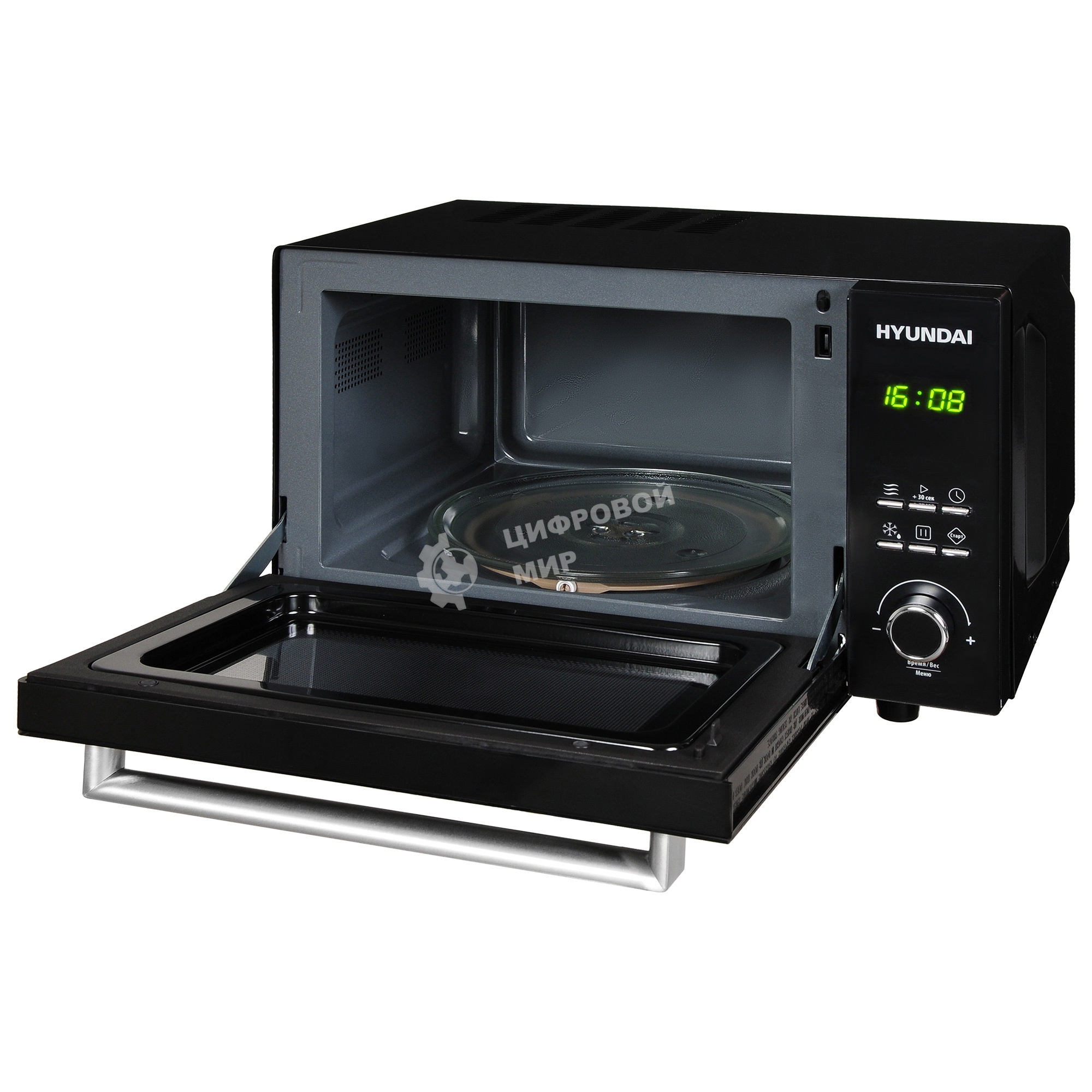 Микроволновая печь Hyundai HYM-D2073 черный, 23 л, 800 Вт, переключатели - кнопки, поворотный механизм