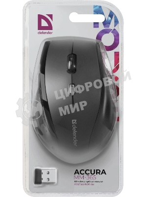 Мышь беспроводная Defender Accura MM-365 черный, 1600 dpi, радиоканал, USB, кнопки - 6