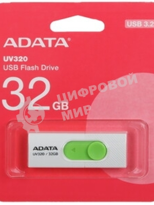 Флешка USB ADATA UV320 (AUV320-32G-RWHGN), 32Gb, USB 3.2, R/W 100/30, белый/зеленый