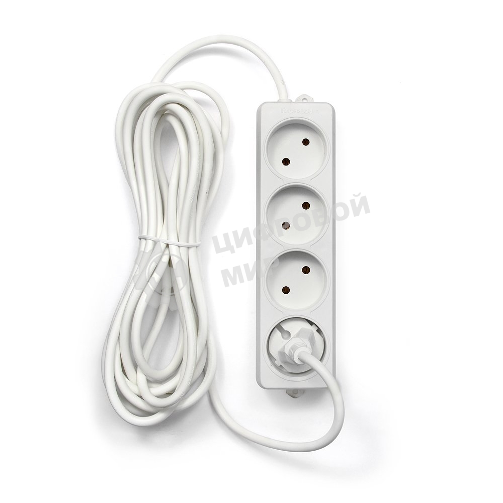 Удлинитель Гарнизон EL-NL4-W-5, 4 розетки допустимый ток 10А, длина 5 м.
