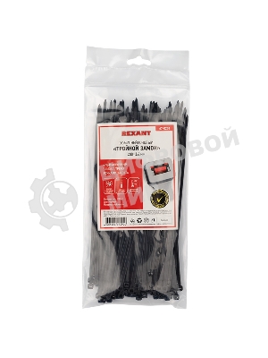 Хомут-стяжкa нейлоновая с тройным замком Rexant 200x3,6 мм, черная, упаковка 100 шт.