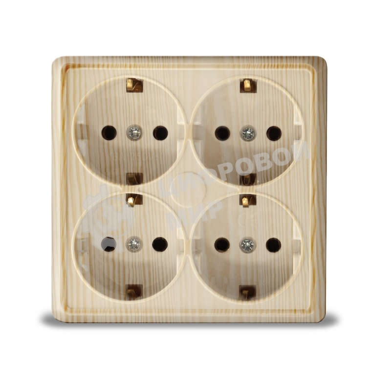 Розетка 4-м ОП Олимп с заземл. квадрат сосна UNIVersal 1177