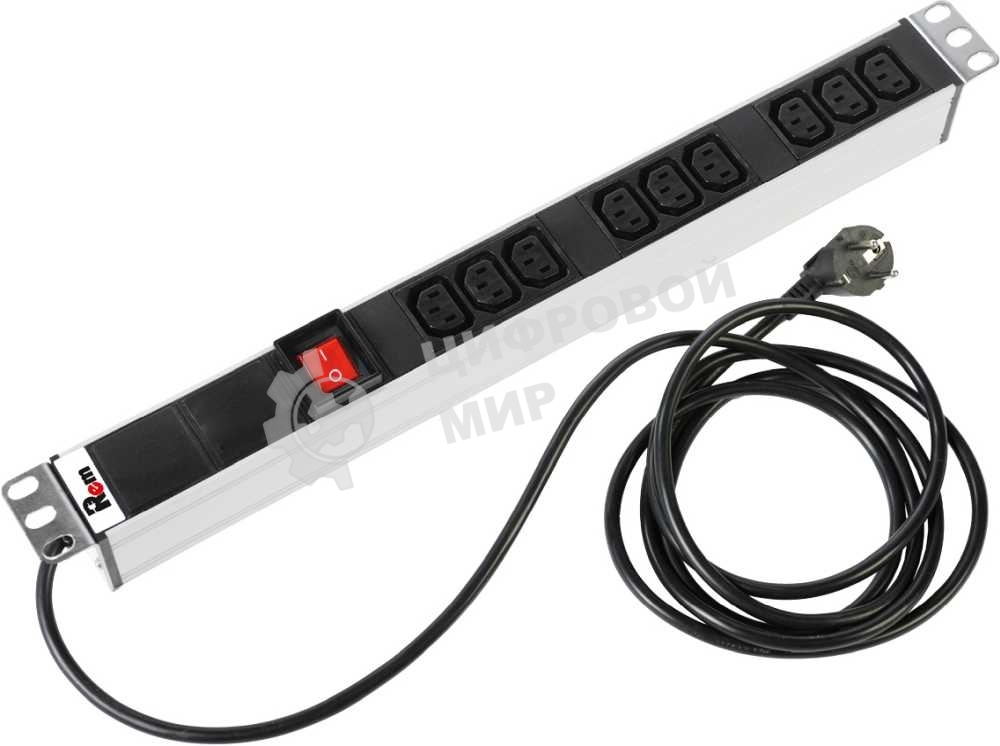 ЦМО Блок розеток Rem-16 с выкл., 9 IEC 60320 C13, 16A, алюм., 19